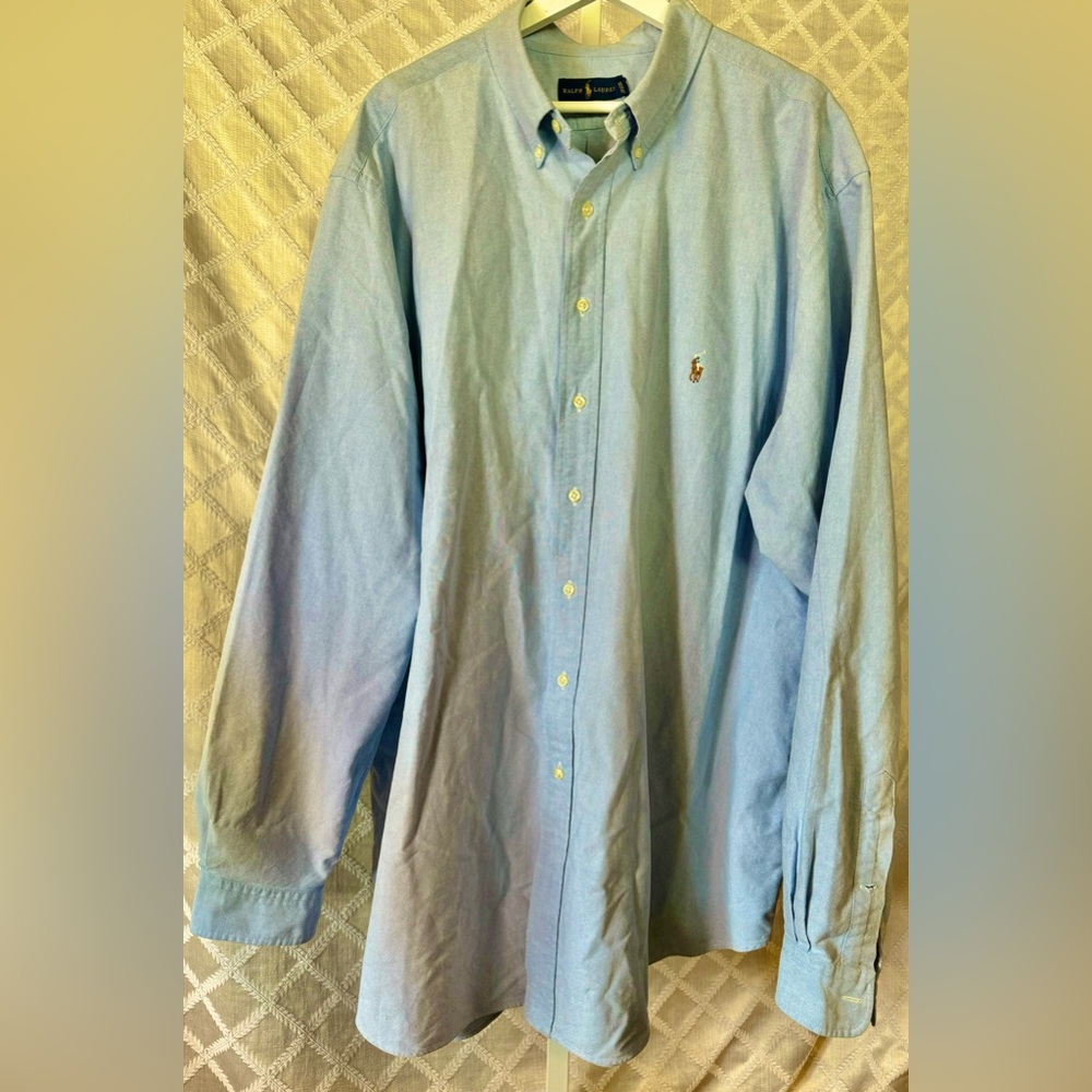Ralph Lauren Polo Light Blue Oxford Button Front Long Sleeved Shirt, 3XLT